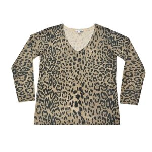 Susan Graver Leopard-Print V-Neck Sweater in Tan and Black